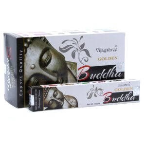 Golden Buddha incense sticks in a decorative box for a calming atmosphere.