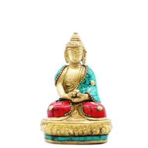 Brass Amitabha Buddha figure, perfect for meditation and home decor.
