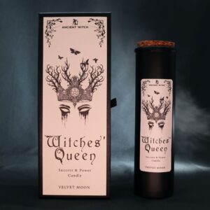 Witches' Queen candle in elegant gift box with ritual spell card