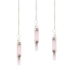 Rose Quartz pendulum with silver chain and gemstone bead for dowsing
