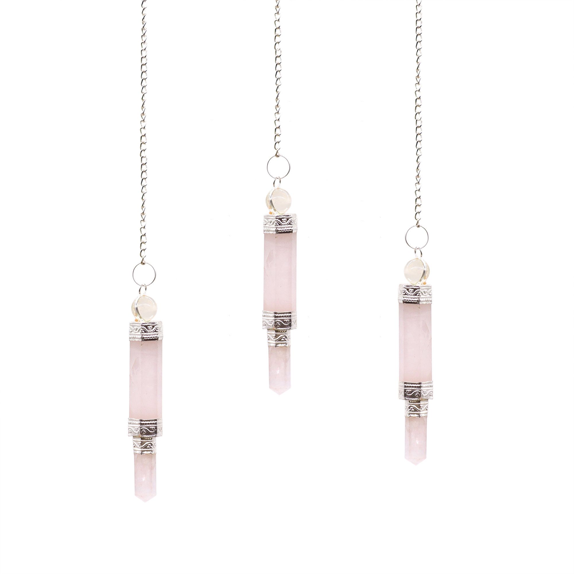 Rose Quartz pendulum with silver chain and gemstone bead for dowsing