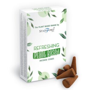 Refreshing plant-based incense cones in a decorative box.