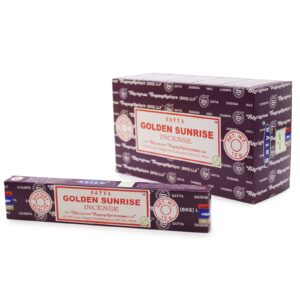 Satya Incense Sticks in Golden Sunrise scent, perfect for creating a calming atmosphere.