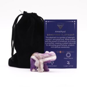 Amethyst gemstone lucky elephant figurine for spiritual decor.