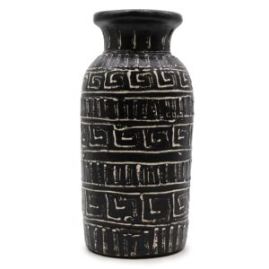 Handmade chocolate ceramic vase with intricate patterns from Lombok.