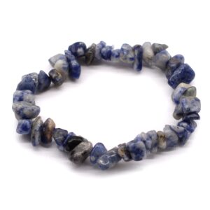 Stylish sodalite chipstone bracelet on a neutral background.