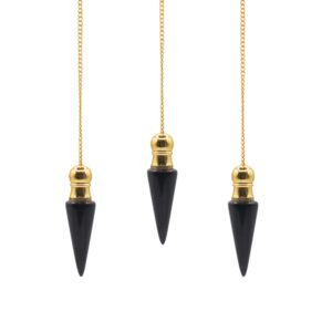 Black agate pendulum with gold plating, featuring a hidden cavity for divination.