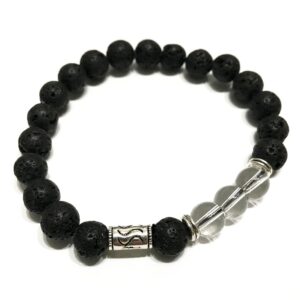 Lava stone bracelet featuring tribal rock quartz beads for stylish layering.