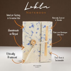 Mini notebook with soft blue cotton fibres and natural Lokta paper.
