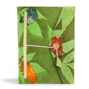 Moss green large notebook with bold floral design and bookmark included.