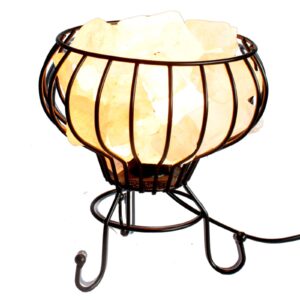 Low salt rock brazier with white salt chunks and light fitting for home decor.