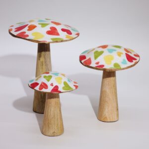 Small Enamelled Mushroom - 10cm - Pastel Hearts