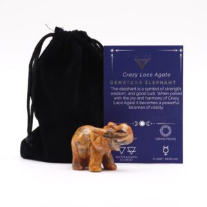 Lucky elephant figurine made from Crazy Lace Agate gemstone.