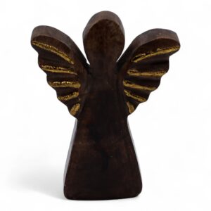 Hand-carved mango wood angel with gold wings for elegant home decor.
