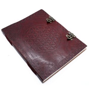 Large leather book featuring the Flower of Life design with 200 blank pages.