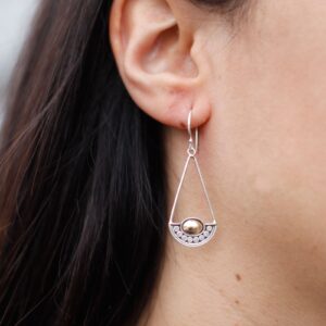 Elegant silver and gold earrings with a hook fitting, perfect for gifting.