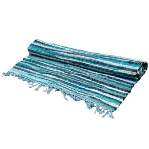 Premium quality aqua blue rag rug, perfect for enhancing living spaces.