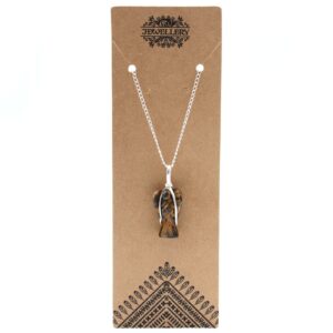 Tiger Eye gemstone guardian angel pendant with intricate detailing.