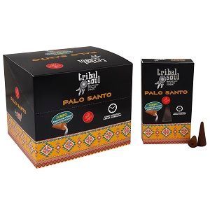 Tribal Soul backflow incense cones with Palo Santo scent for calming ambiance.