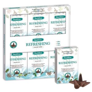 Refreshing aromatherapy backflow cones with cascading smoke effect.
