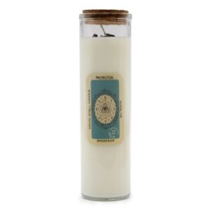 Magic Spell Candle with Sodalite gemstones and Dragon Blood scent for protection.