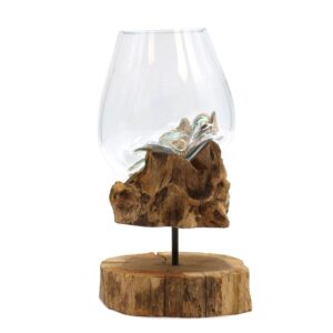 Large molten glass bowl on a wooden stand, perfect for home decor.