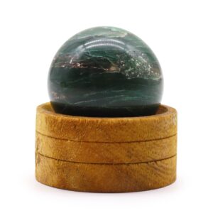 50mm Indian Jade gemstone sphere with a stand, perfect for decoration.