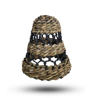 Set of three natural banana leaf and hitam raffia lamp shades for home decor.