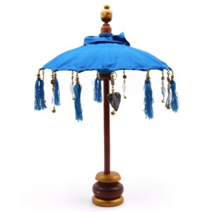 Turquoise Bali Home Decor Parasol adding elegance to a serene indoor space.