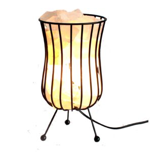 Elegant tall salt rock brazier with white salt chunks and light fitting.