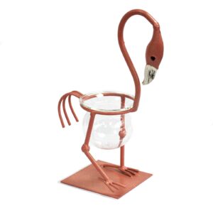 Stylish pink metal flamingo hydroponic pot for home decor