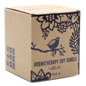 Mint-scented soy candle in a stylish container, perfect for home fragrance.