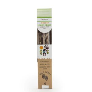 Golden Lemon Grass smudging resin sticks with a textured finish.