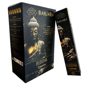 Banjara Buddha Essence incense sticks with a clean, herbal fragrance.
