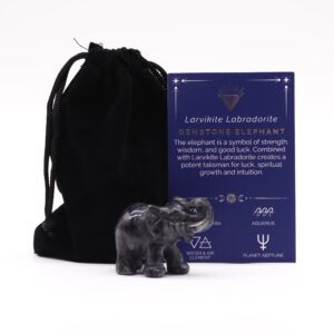 Larvikite Labradorite gemstone lucky elephant figurine for home decor.