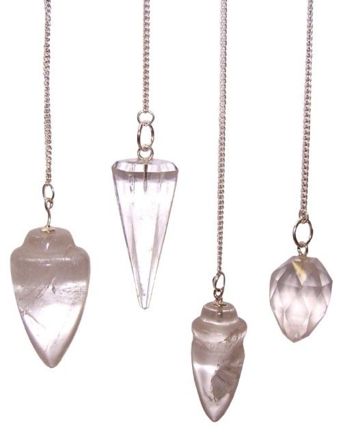 Rock Quartz magic pendulum with silver chain and gemstone bead