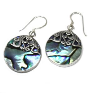 Handmade abalone shell and silver earrings in classic disc design.