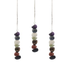 Colourful Seven Tumble Chakra pendulum made from polished tumblestones.