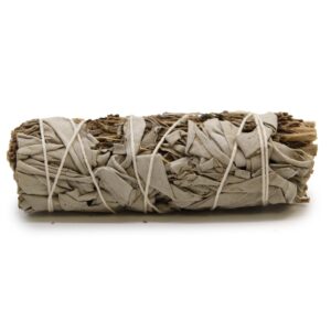 Smudge stick made with white sage and lavender for cleansing and calming spaces.