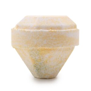 Luxurious white and gold gemstone bath bomb with eco-friendly glitter.