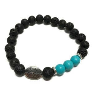Lava stone bracelet featuring leaf turquoise gemstones, perfect for stacking.