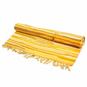 Vibrant sunrise orange rag rug, perfect for enhancing living spaces.