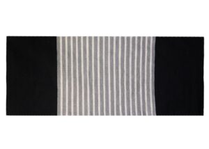 Black and grey Indian cotton rug, perfect for yoga or home decor.