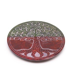 Soapstone disc incense holder featuring a detailed Tree of Life design.