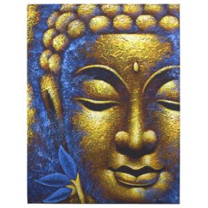 Elegant Buddha painting featuring a gold face and lotus flower design.