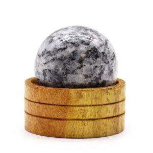 50mm Indian Moonstone gemstone sphere with a stand, perfect for decoration.