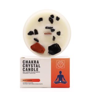 Root Chakra Crystal Candle with Red Jasper and Black Agate crystals