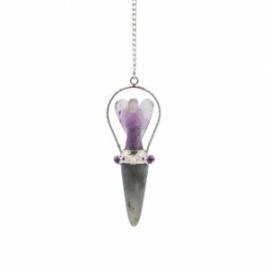 Two-piece angel pendulum featuring amethyst and labradorite with chakra band.