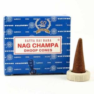 Nag Champa Dhoop Cones in a decorative pack, perfect for creating a calming atmosphere.