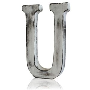 Handmade white letter 'U' crafted from sustainable mango wood.